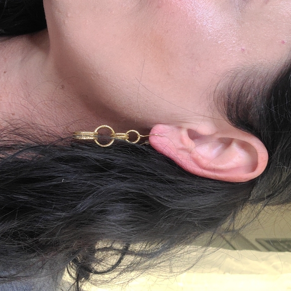 Gold Dangle Earrings Lightweight Brand New Diamond Cut Sparkle 2 in. Long Pretty - Picture 4 of 5